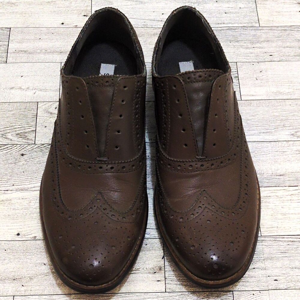 Steve Madden Gionni Men's Brown Leather Wingtip Brogue Slip-On Dress Shoes 8.5